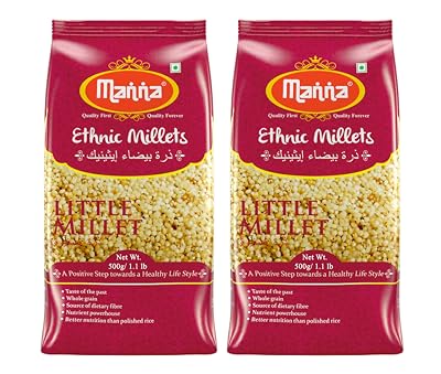 Manna Little Millet 1Kg Unpolished, Certified Low GI, Glycemix Index value 27, Kutki/Samai/Same/Samulu. 20% more protein