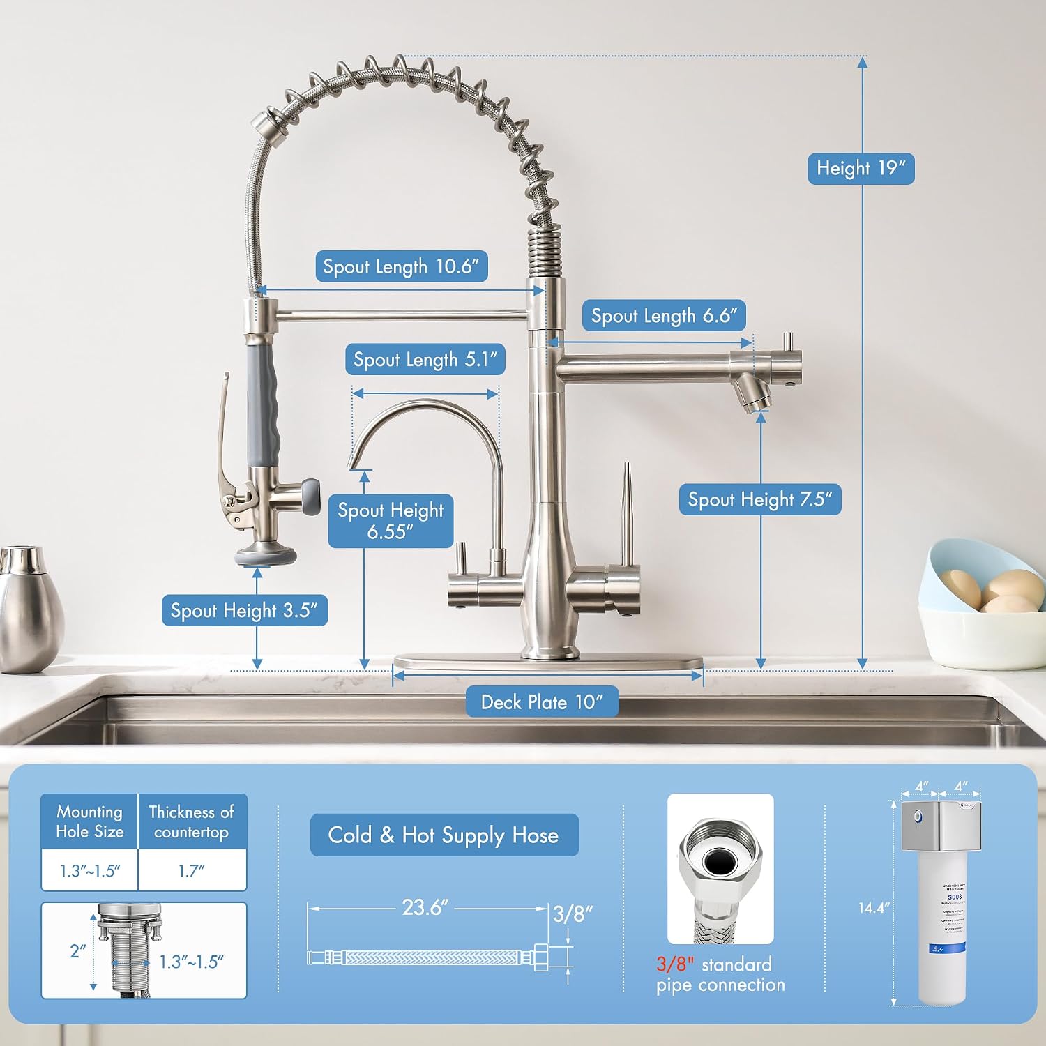 GIMILI 3 in 1 Commercial Kitchen Faucet with Water Filter System image 3