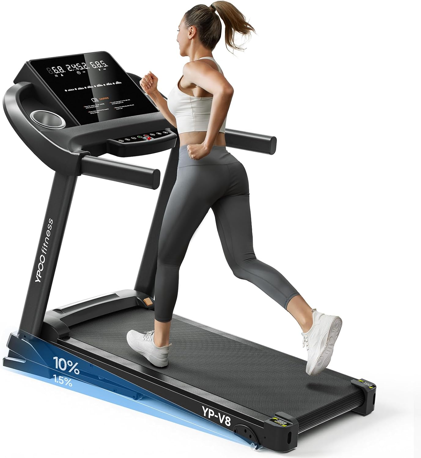 YPOO Treadmills for Home Use, Walking Pad Treadmill with Incline, Auto Foldable Treadmills for Home, 8.0 MPH Running Treadmill with Bluetooth Enabled, 300 lbs User Capacity