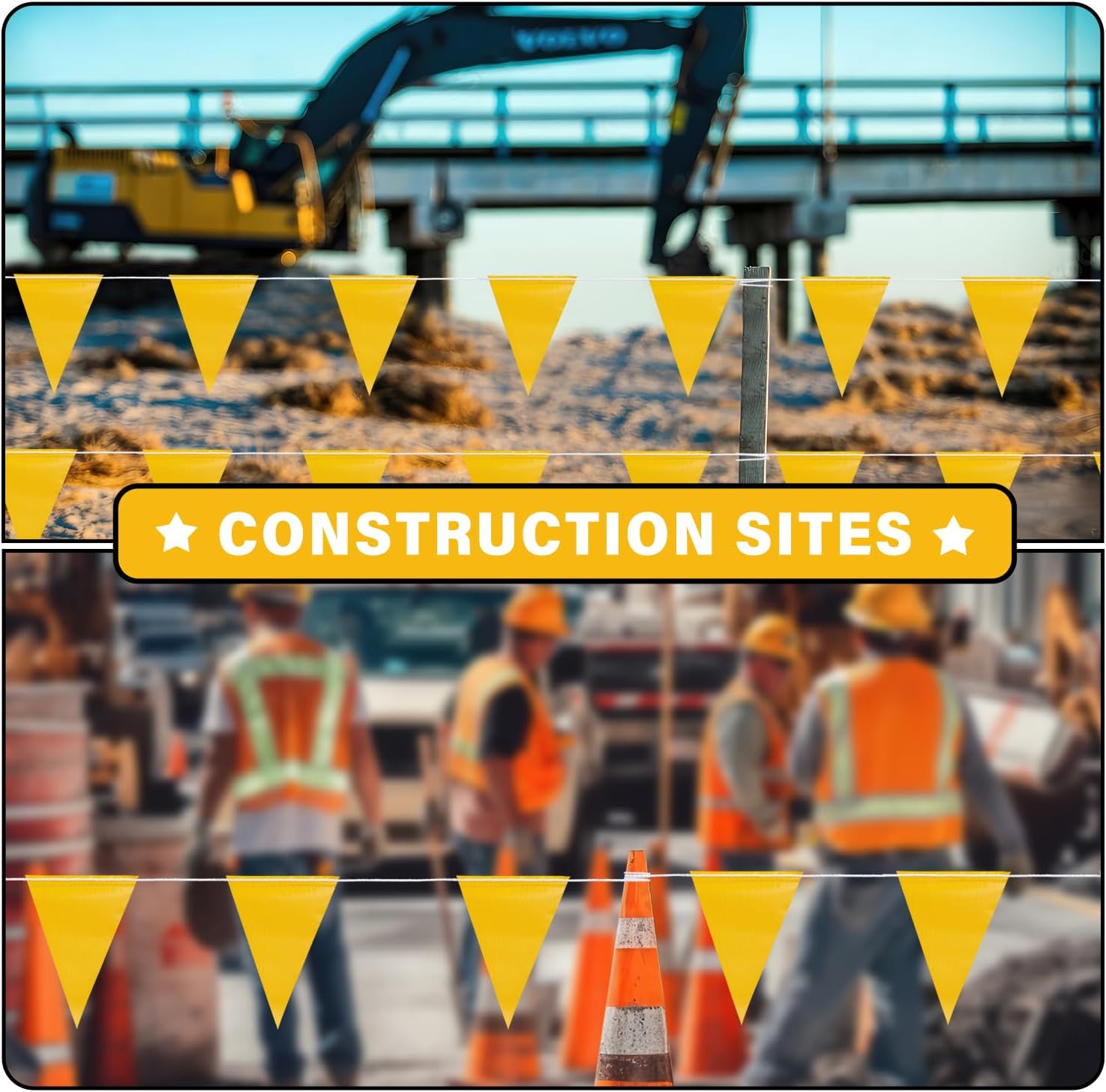 105ft Pennant Banner Flags, 7x10 Yellow 45 Pcs High Visibility Safety Flagging on String, Triangle Pool Flags for Backstroke, Construction Events Party Decoration Parking Marking Outside - Image 7