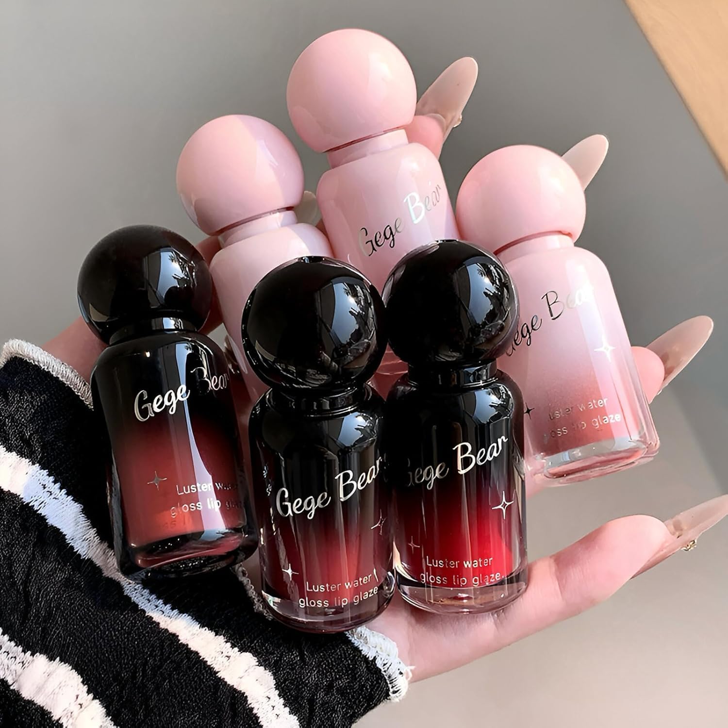 Gege Bear Pouring Light Luster Water Gloss Lip Glaze | Plump Up Wet Lip Gloss Effect | 6 Buildable Shades Sweet Peach to Twin Cherry | Long-Lasting Lip Care | Non-Sticky Moisturizing Tint | Waterproof Glossy Long Lasting Lipstick (05# Drunk Rose, 4g)-picture-54