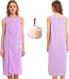 Damen Bademantel mit Blumenmotiv Violett 100x130 cm - Saunatuch mit Tasche & Chrysantheme Design - Weicher Frottee Bademantel für Sauna, Strand, Spa & Wellness mit 1 Duschkugel