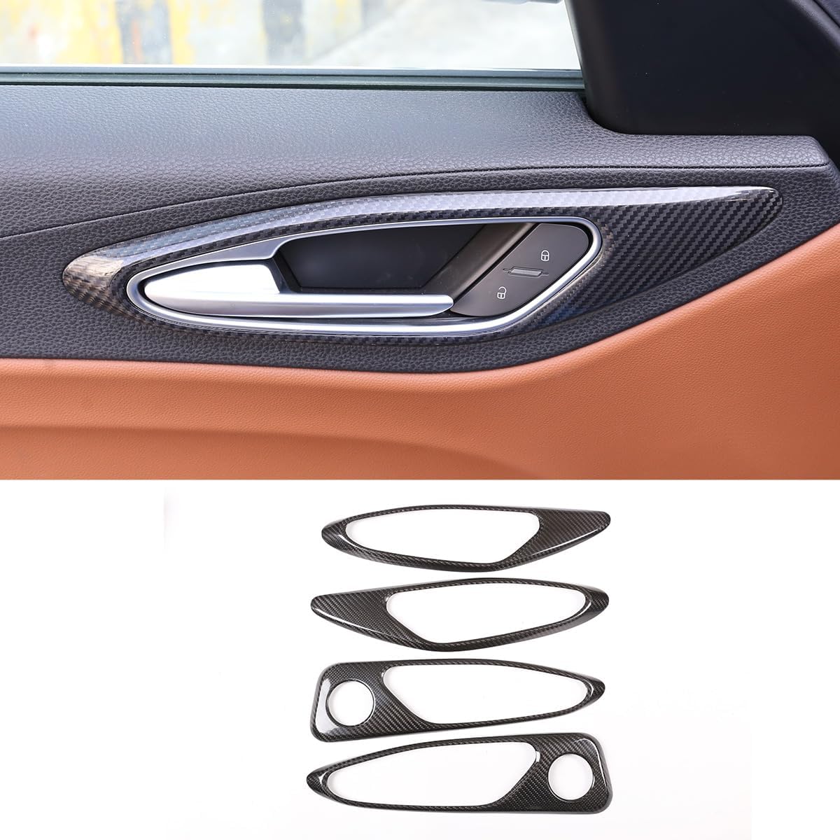 Real Carbon Fiber Inner Handle Frame for Alfa Romeo Giulia 2017-2019 Car Interior Accessories Decorative Sticker (Black)