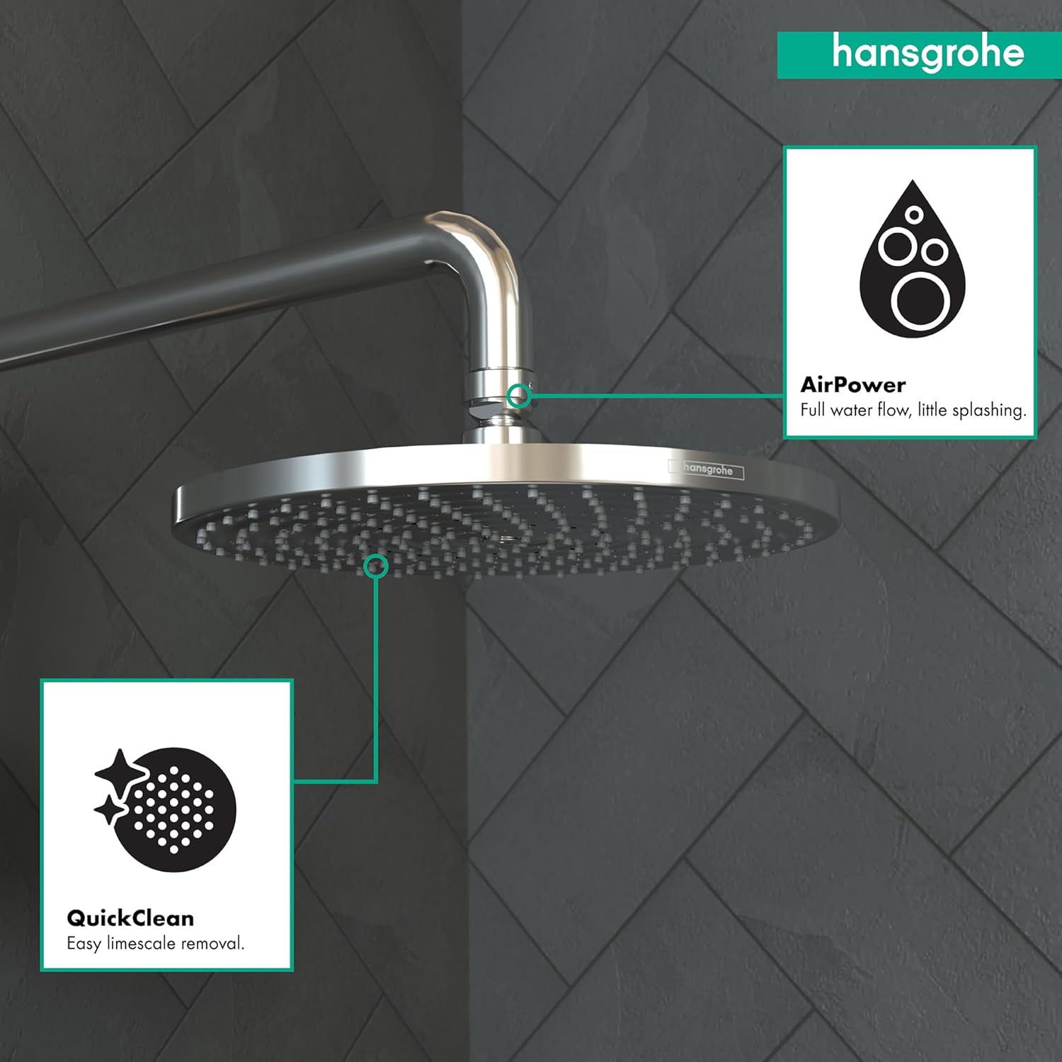 hansgrohe Raindance S 9-inch Showerhead Easy Install Modern 1-Spray RainAir Air Infusion with Airpower with QuickClean in Chrome, 27474001