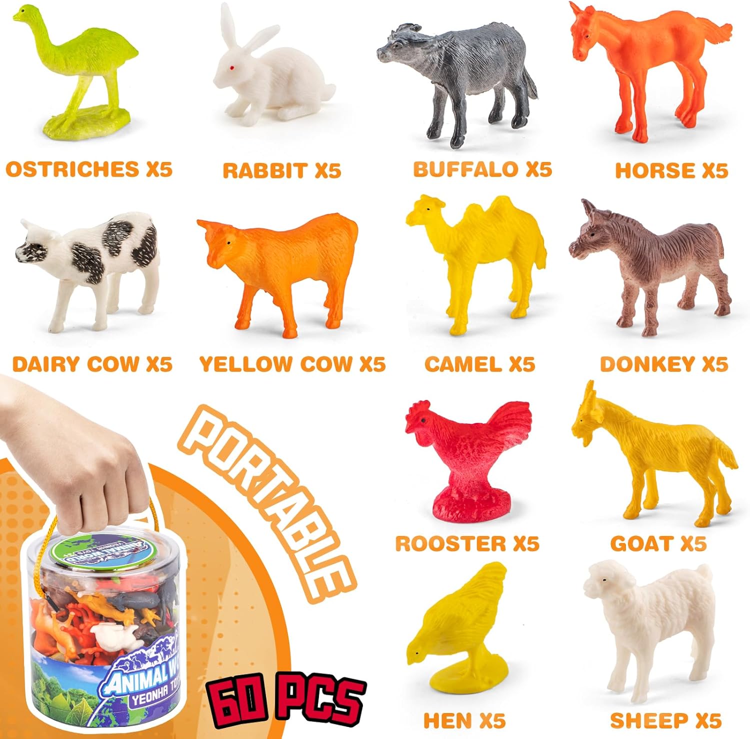 Mini Farm Animal Figurines with Gift Box, 60 Pcs Realistic Tiny Plastic Animal Toys for Toddlers, Farm Themed Party Decoration, Christmas Easter Thanksgiving Favors, Birthday Gifts, Cupcake Topper