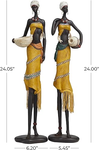 Miniatura 6 de Deco 79 Polystone People - Escultura africana hecha a mano con jarras de agua y detalles de joyas, juego de 2 6 pulgadas de ancho, 24 pulgadas de