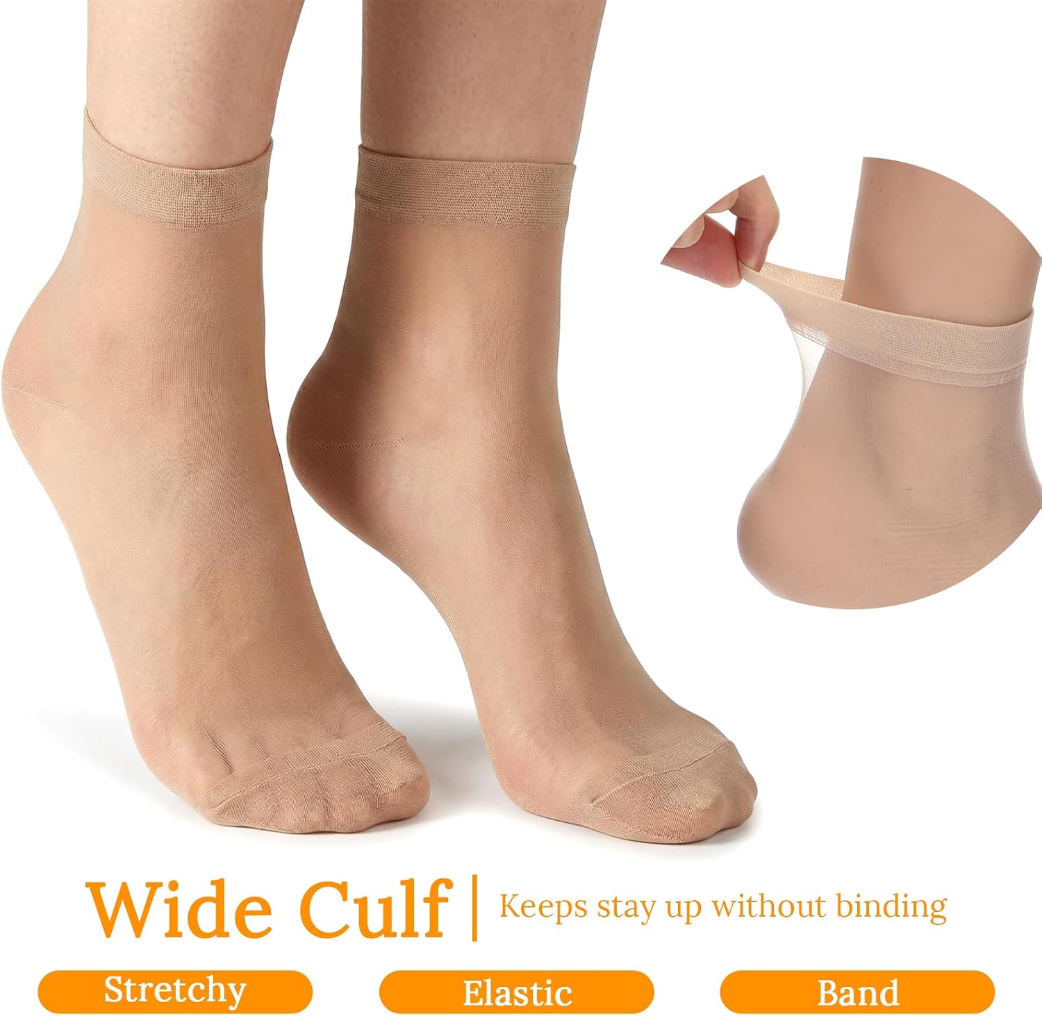 Sibba 10 Pairs Nude Ankle Socks High Sheer Socks Breathable Stocking Sock Summer Premium Nylon Reinforced Toes Comfortable Silk Sock for Women
