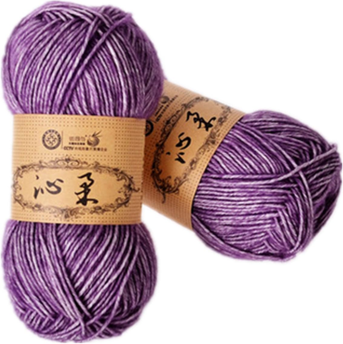 Artilin 2 Skeins Hand Knitting Cotton Yarn Baby Thread Crochet Cotton Warm Baby DK Line,Purple and White
