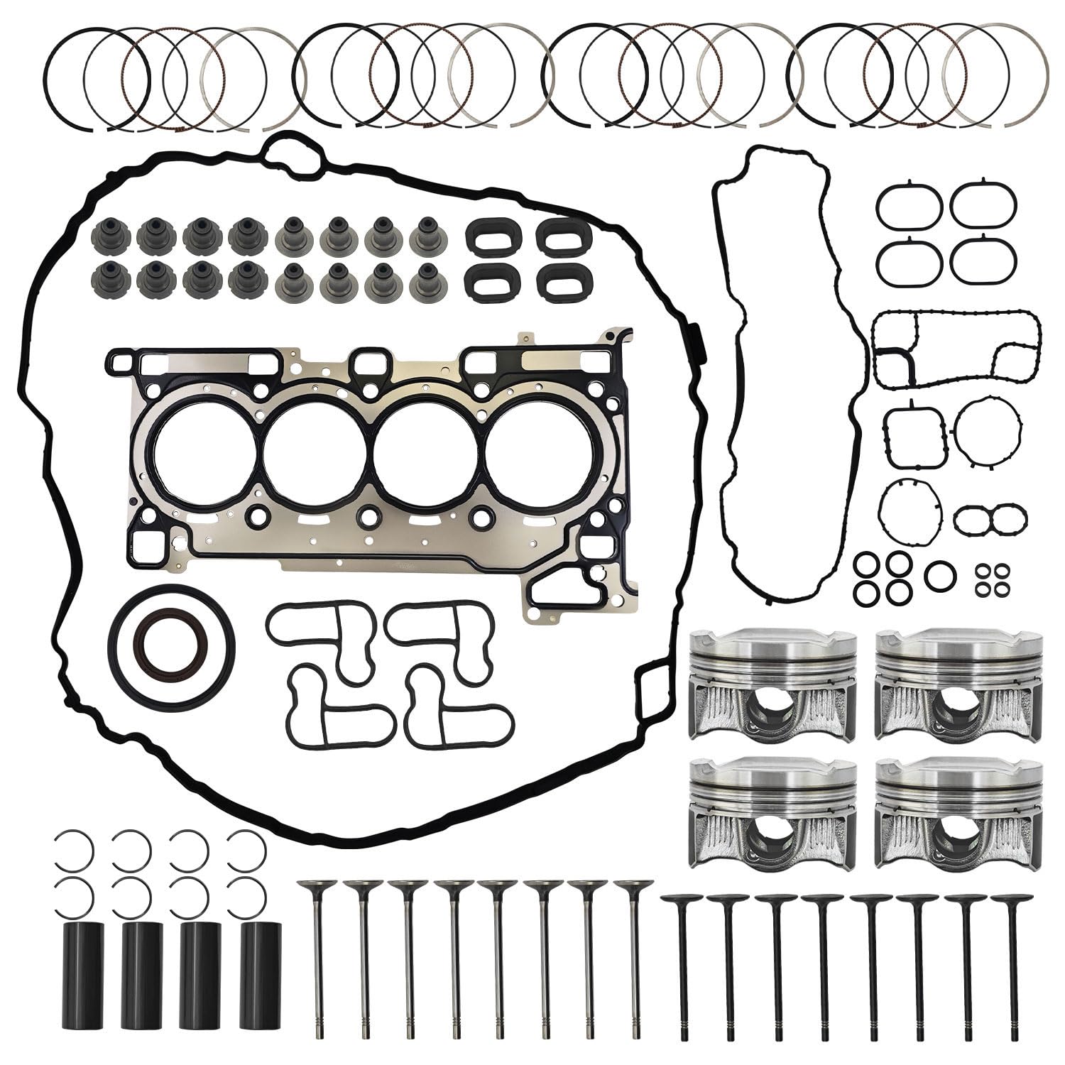 68425880AA 5048324AA Head Gasket Set & Piston Ring Kit & Valves Compatible with Jeep Wrangler Cherokee Grand Cherokee 2.0L 2018-2025, Fit for Dodge Hornet 2.0L 2023-2025