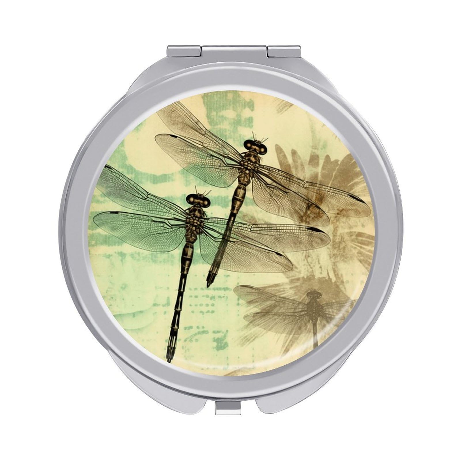 VstaDank Dragonfly Dragonflies Vintage Travel Makeup Mirror 2 X /1 X Magnifying Mini Vintage Pocket Mirror for Purse Small Portable Folding Small Round Mirrors Portable Vanity Mirrors for Women