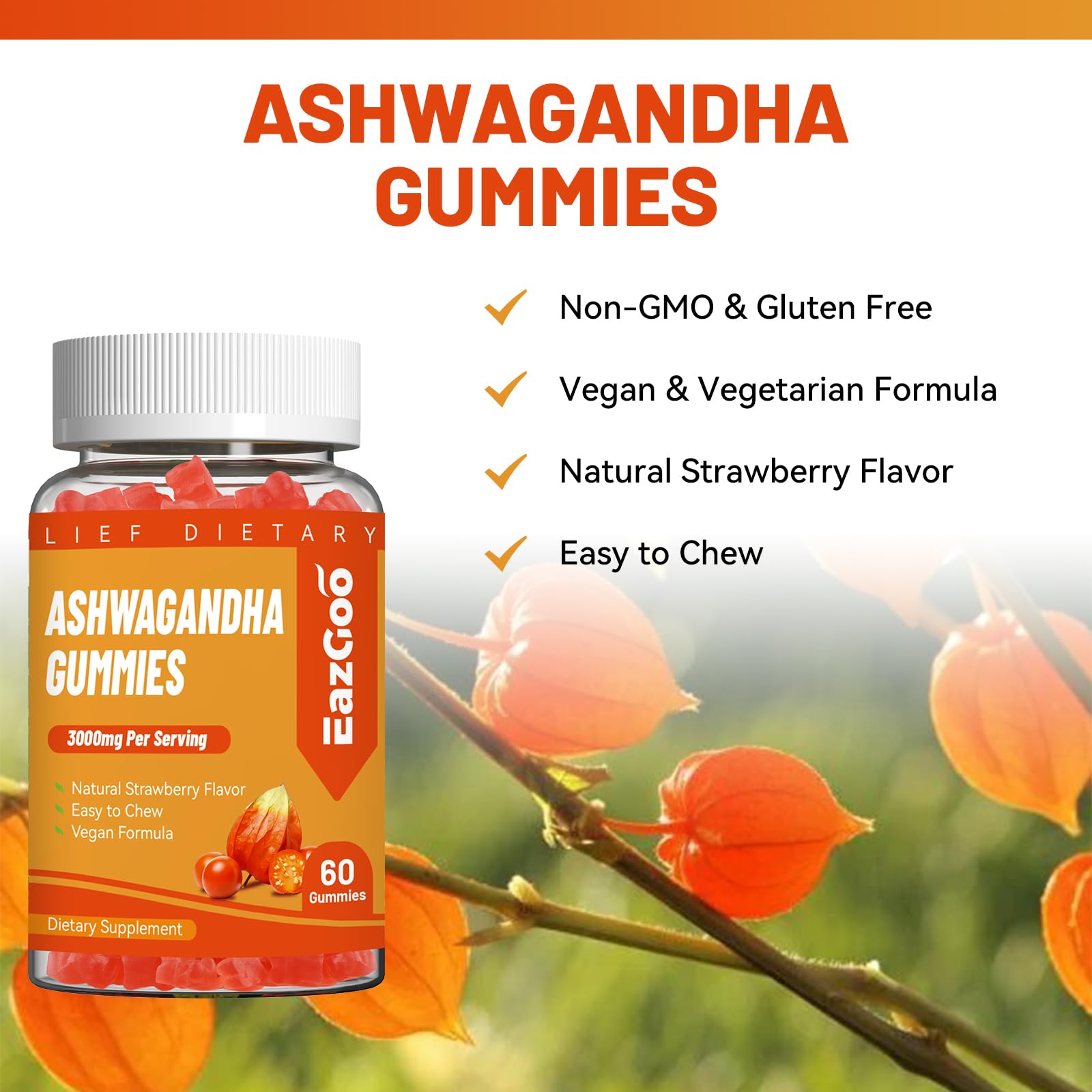 3000mg Ashwagandha Gummies,Calm &Stress Relief,Energy Booster,60ct — Amazon image 5