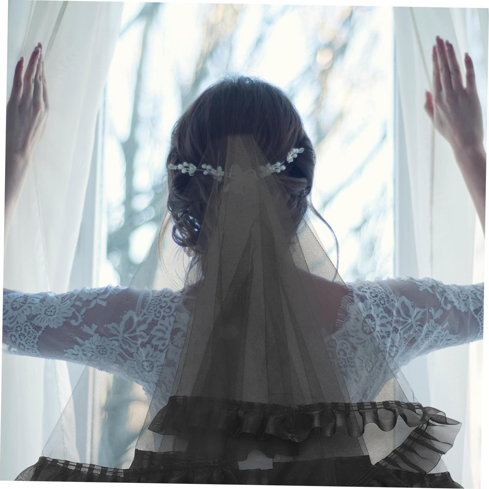 2stücke Schwarzes Spitzenhochzeitsveil Mit Kamm Eleganter Brautschleier Für Hochzeiten Verlobungen Und Fotoshootings Einfach Zu Befestigen Stilvolles Design Mit Perlenverzierung