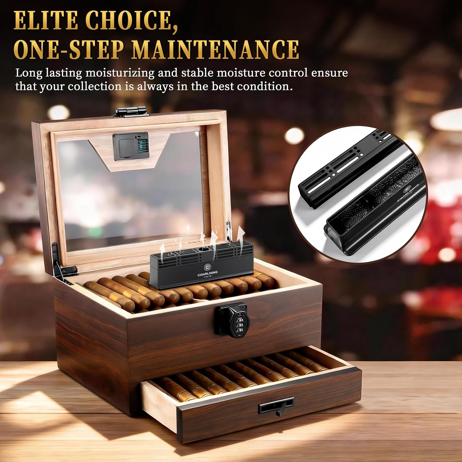 Cigar Humidifier–Ready to Use Crystal Beads Humidifier, Suitable for Cigar Humidors and Cigar Cabinets, Maintain an Ideal Cigar Humidity Level of 65-70%, Premium Cigar Accessories (black)