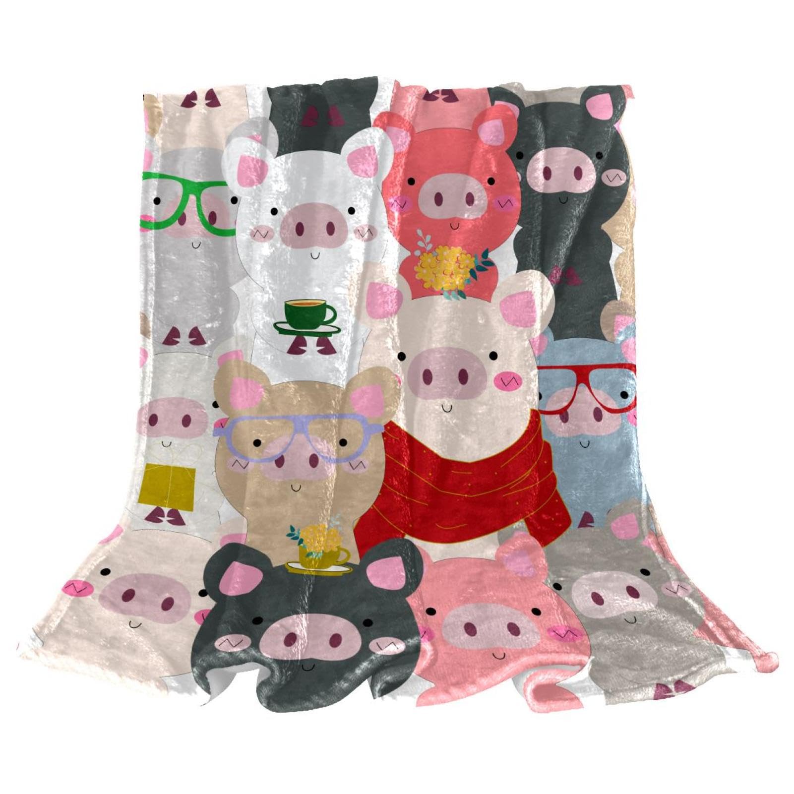Couverture polaire cochons chaude et douce en microfibre anti-pilling 150cm
