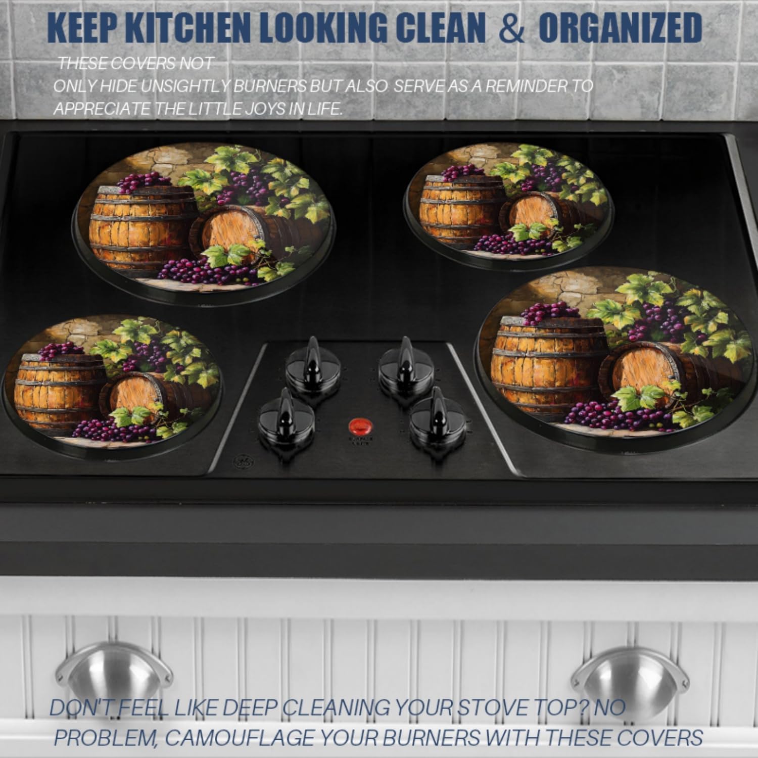 Electric Stove Top Covers Set of 4 for Range Accessories, Rich Pastoral And Winemaking Atmosphere Gas Stove Top Covers for Expanding Counter Space Stovetop Decor
