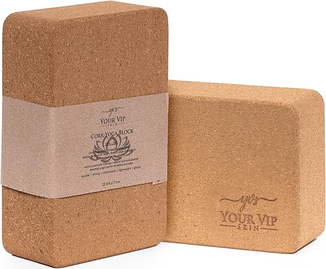 YVS® - 2 x Cork Yoga Block, Yoga Brick, with Eco-Friendly Natural Sustainable Cork, Taco Yoga, Pilates, Fitness, Yoga Block Cork