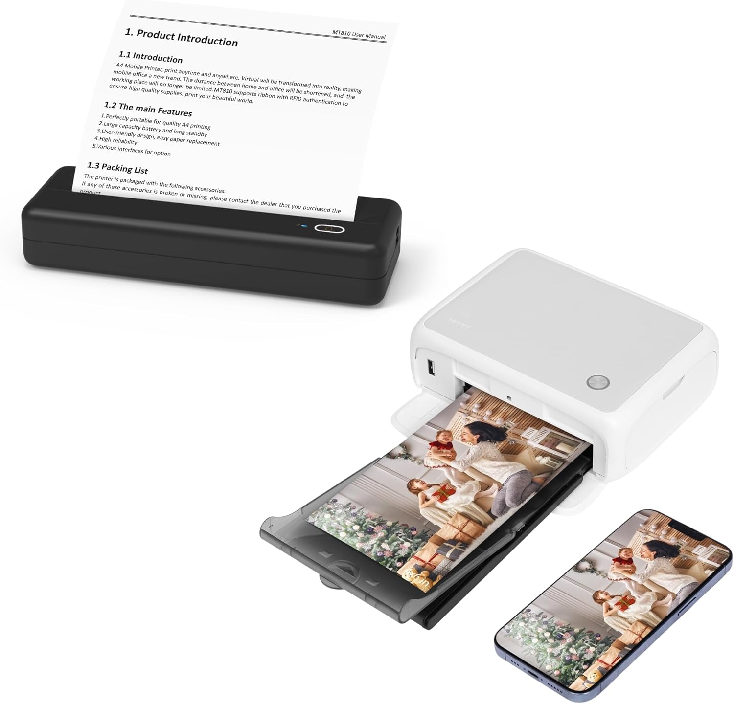 HPRT CP4000 4x6'' Portable Photo Printer MT810 Black Portable Printers Wireless for Travel