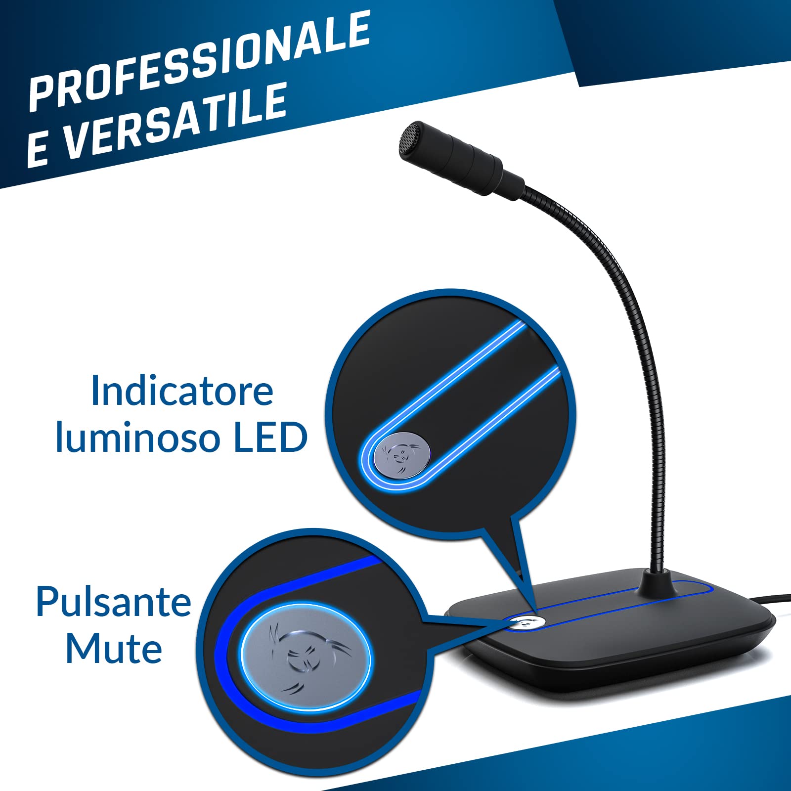 KLIM C4 Microfono per Computer con Pulsante di Silenziamento - Microfono USB per PC e Console - Microfono da Scrivania Professionale con Audio ad Alta Definizione - Compatibile con PC, Mac, Xbox, PS4