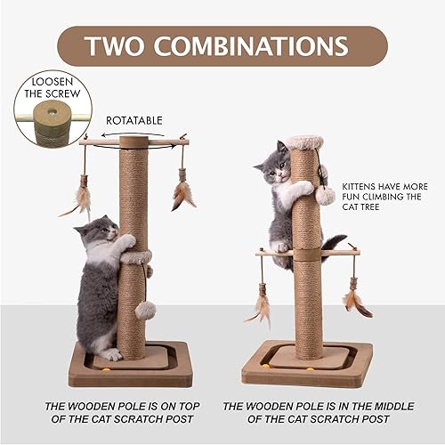 Miniatura 3 de Generic MECOOL - Poste rascador alto para gatos, árbol rascador de alta calidad, cuerdas de yute natural, base pesada interactiva, disuasorio de