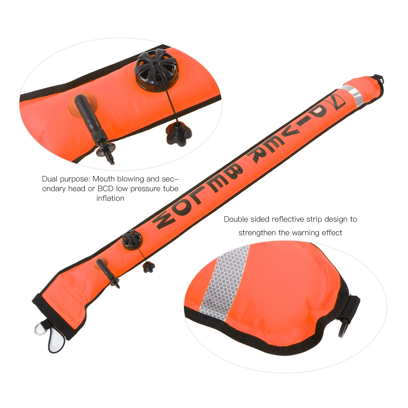 DEWIN Boa Segnalazione Sub, Boa Gonfiabile per Immersioni 120x15 cm, Indicatori di Immersione Gonfiabili Accessorio Nastro Riflettente ad Alta visibilità per Nuoto in Acque Libere
