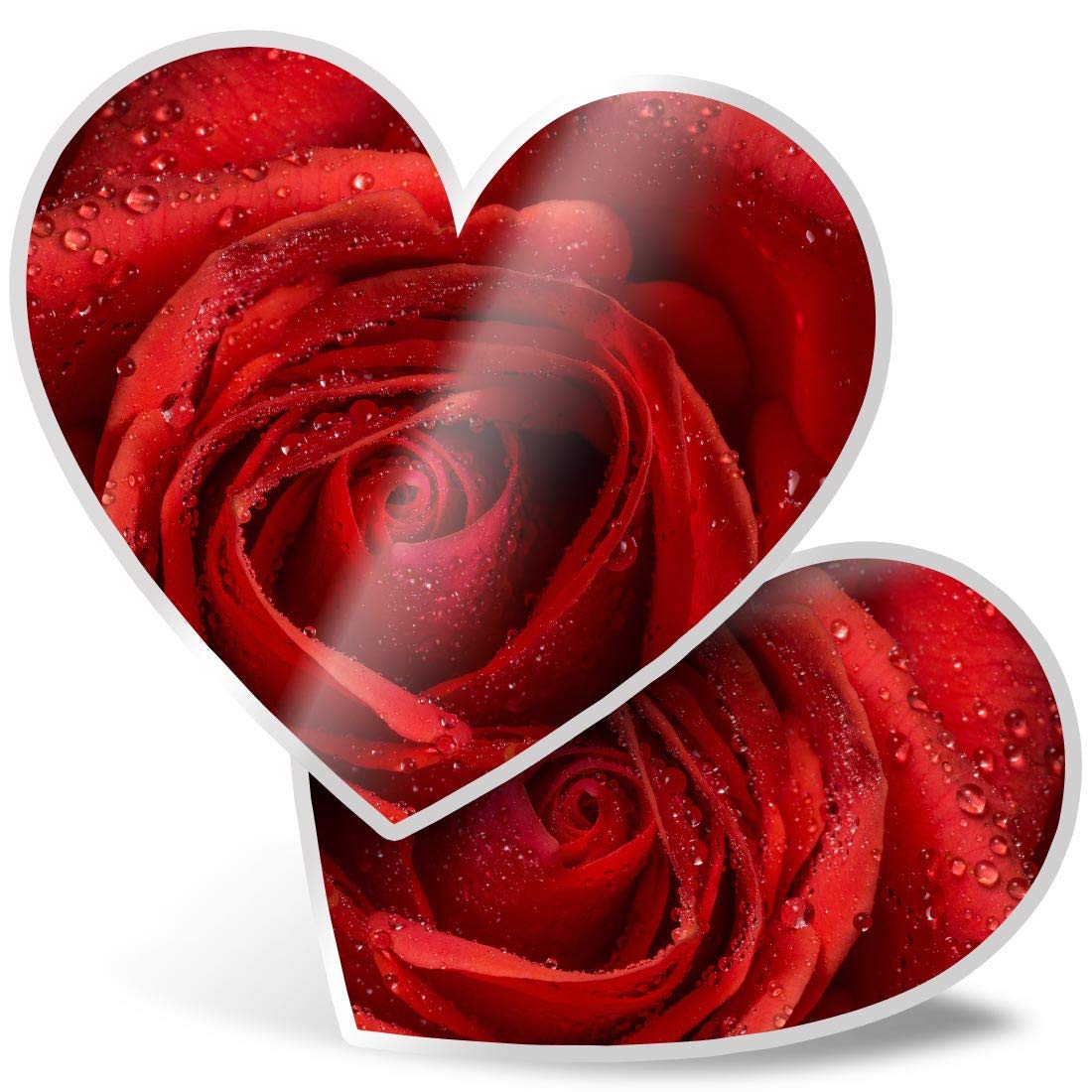 2 x Heart Stickers 7.5 cm - Red Rose Macro Shot Water Droplets Fun Decals for Laptops,Tablets,Luggage,Scrap Booking,Fridges, #16707