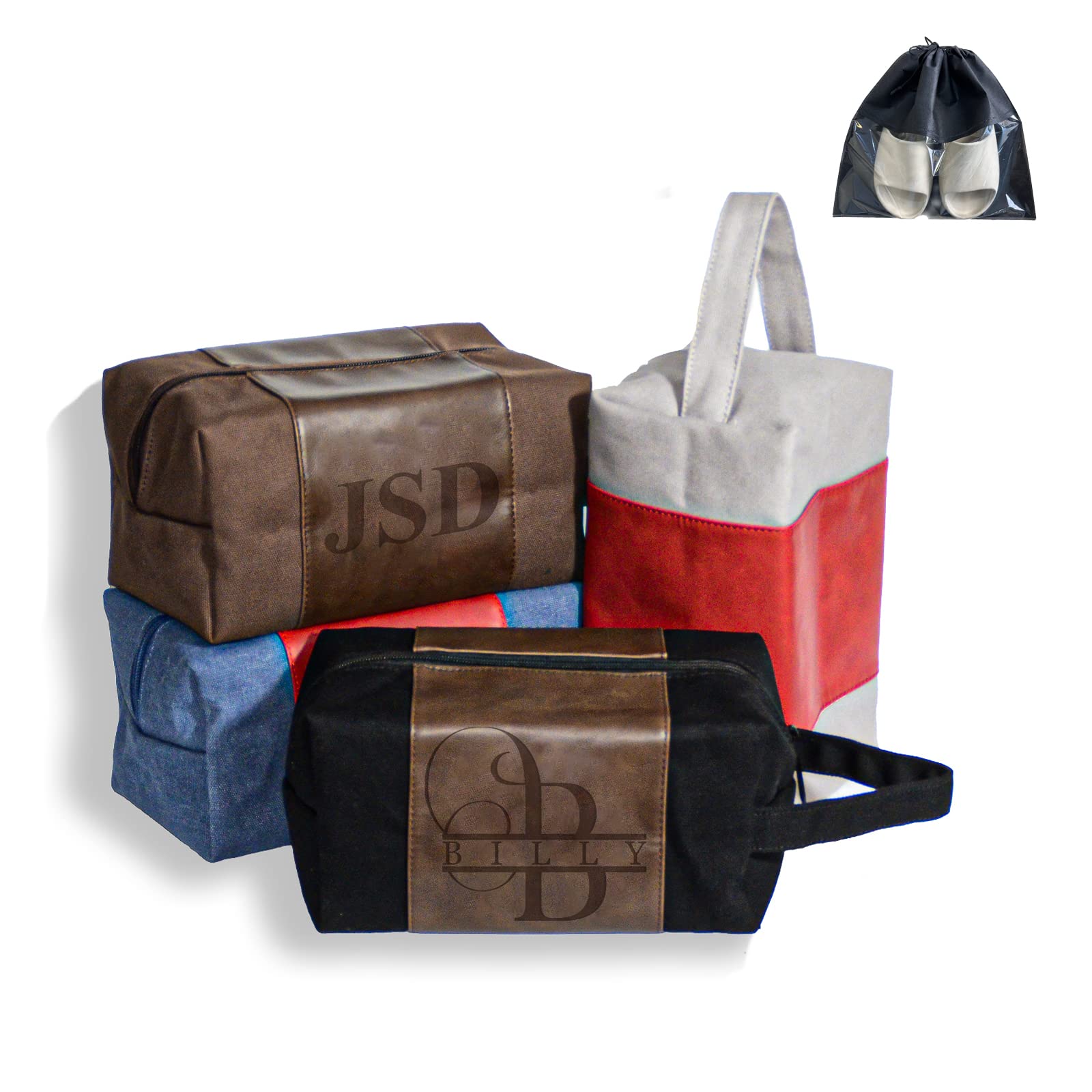 Personalized Toiletry Bag for Men, Custom Groomsmen Canvas Leather Shaving Dopp Kit, Engraved Name/Initial, Handcrafted Mens Travel Bag Toiletry, Gift for Husband, Dad, Boy Friend, Christmas, Birthday