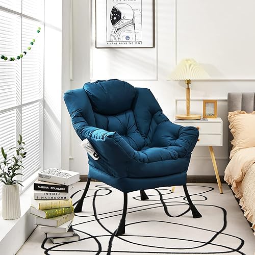 Miniatura 2 de DORTALA Silla perezosa moderna, sofá individual con bolsillo lateral y reposabrazos, sillas de ocio modernas tapizadas suaves, adecuadas para sala