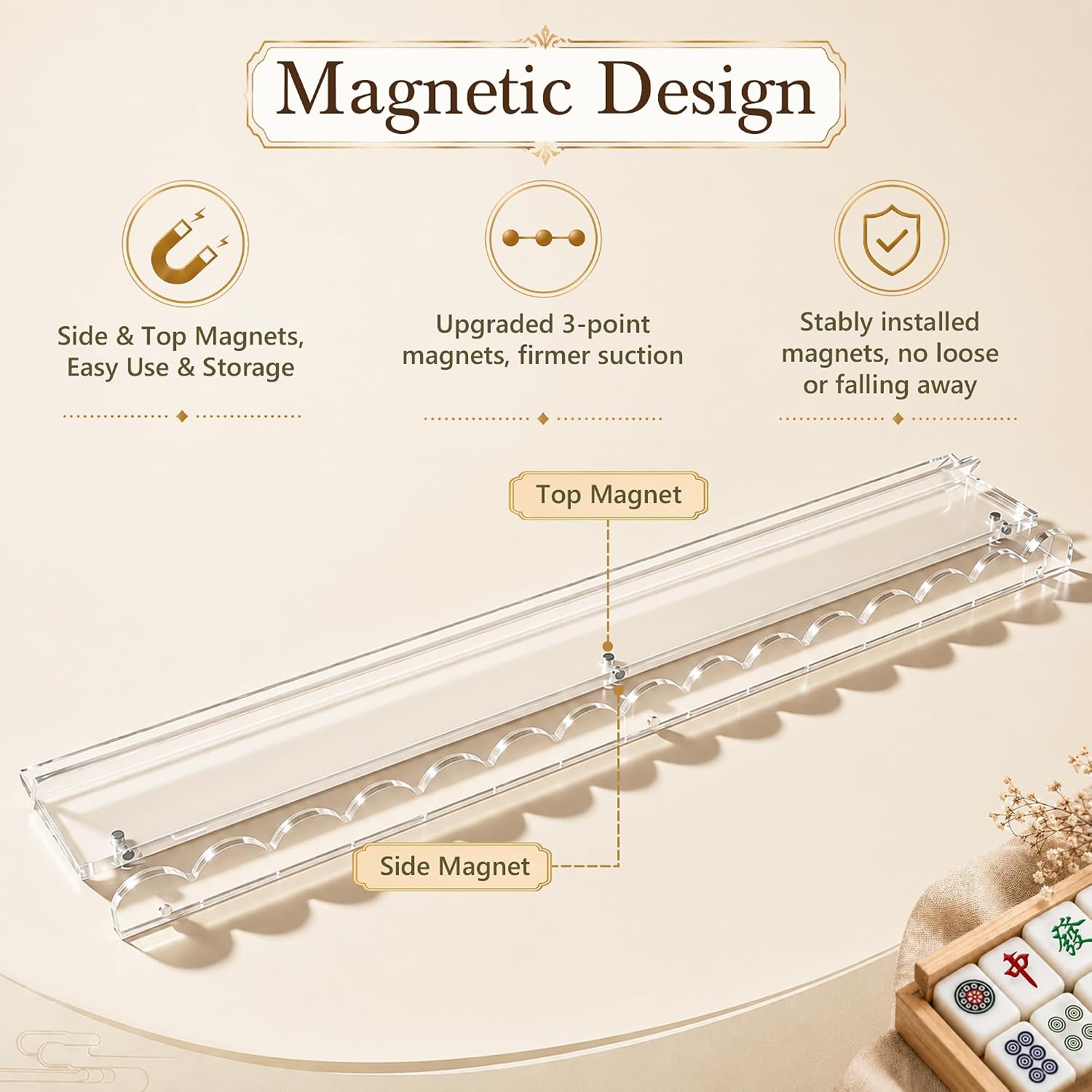 20 Inch Acrylic Mahjong Racks with Pushers 4PCS, Clear | 3-Point Magnetic Connection, Premium Glossy Acrylic Material, Stylish Look, Great for Home, Parties, Trips Mahjong Game thumbnail