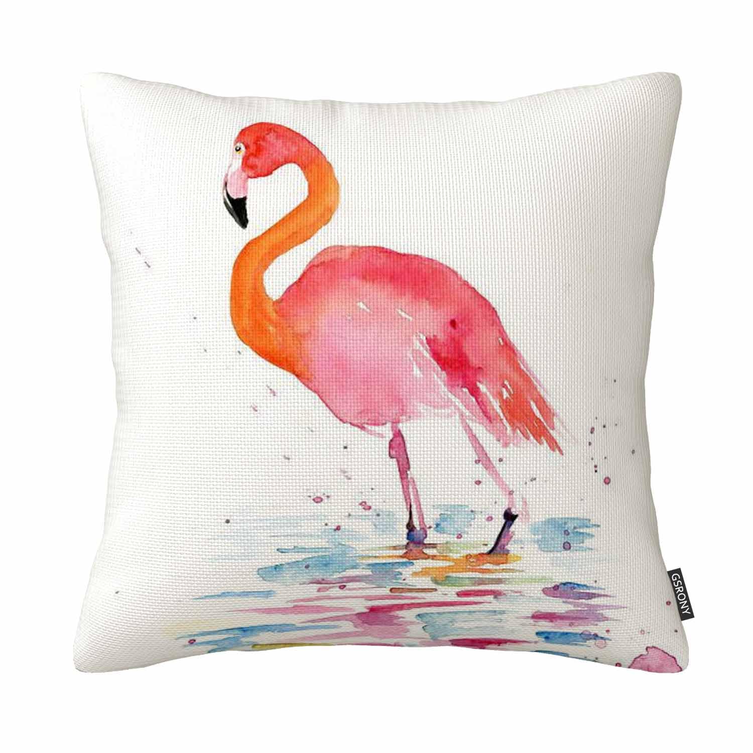 Gsrony Red Cotton Linen Decorative Watercolor Bird Flamingo Throw Pillow Case Cushion Cover Square 18X18 Inch