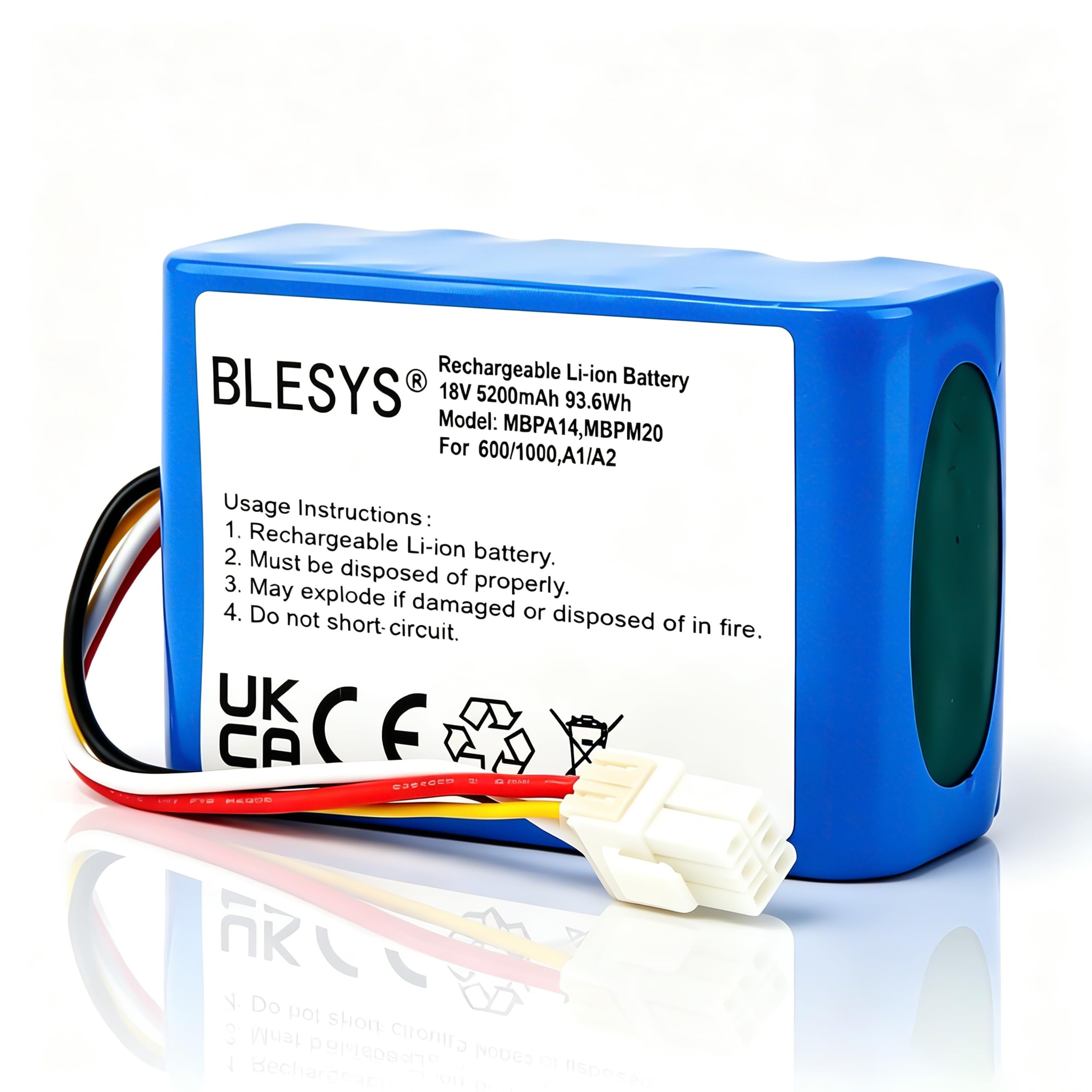 BLESYS Batería de repuesto MBPM20 de 18 V 5200 mAh para robot cortacésped, batería de iones de litio compatible con MOVA 600/1000, ViAX 250/500 y LiDAX Ultra 800/1200/1600