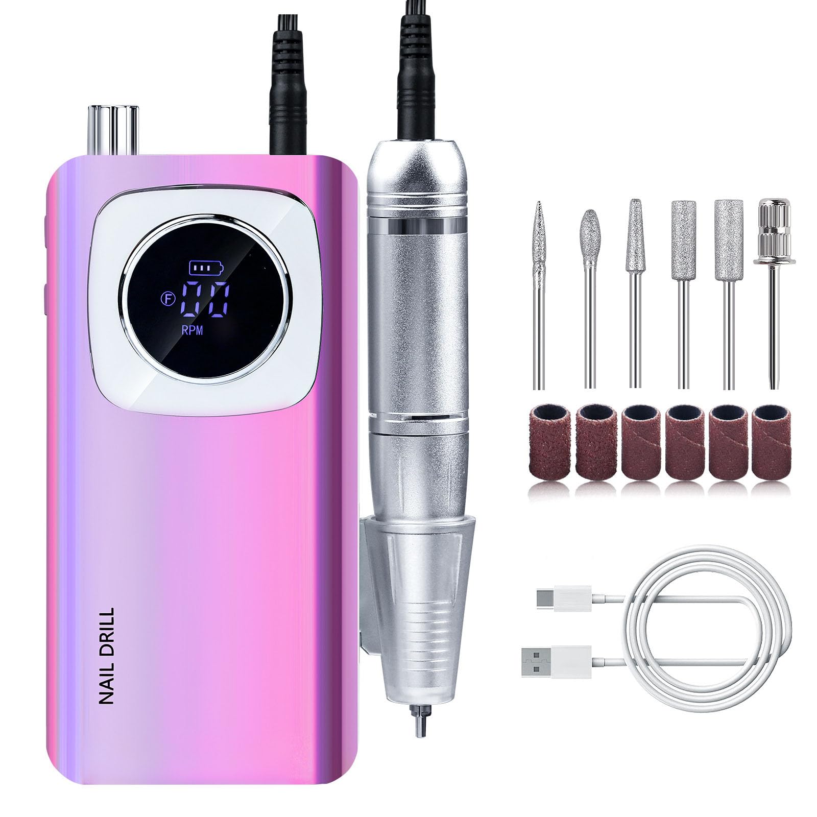 Electric Files - Taladro recargable de 45000 RPM para uñas acrílicas y geles, juego de manicura eléctrica