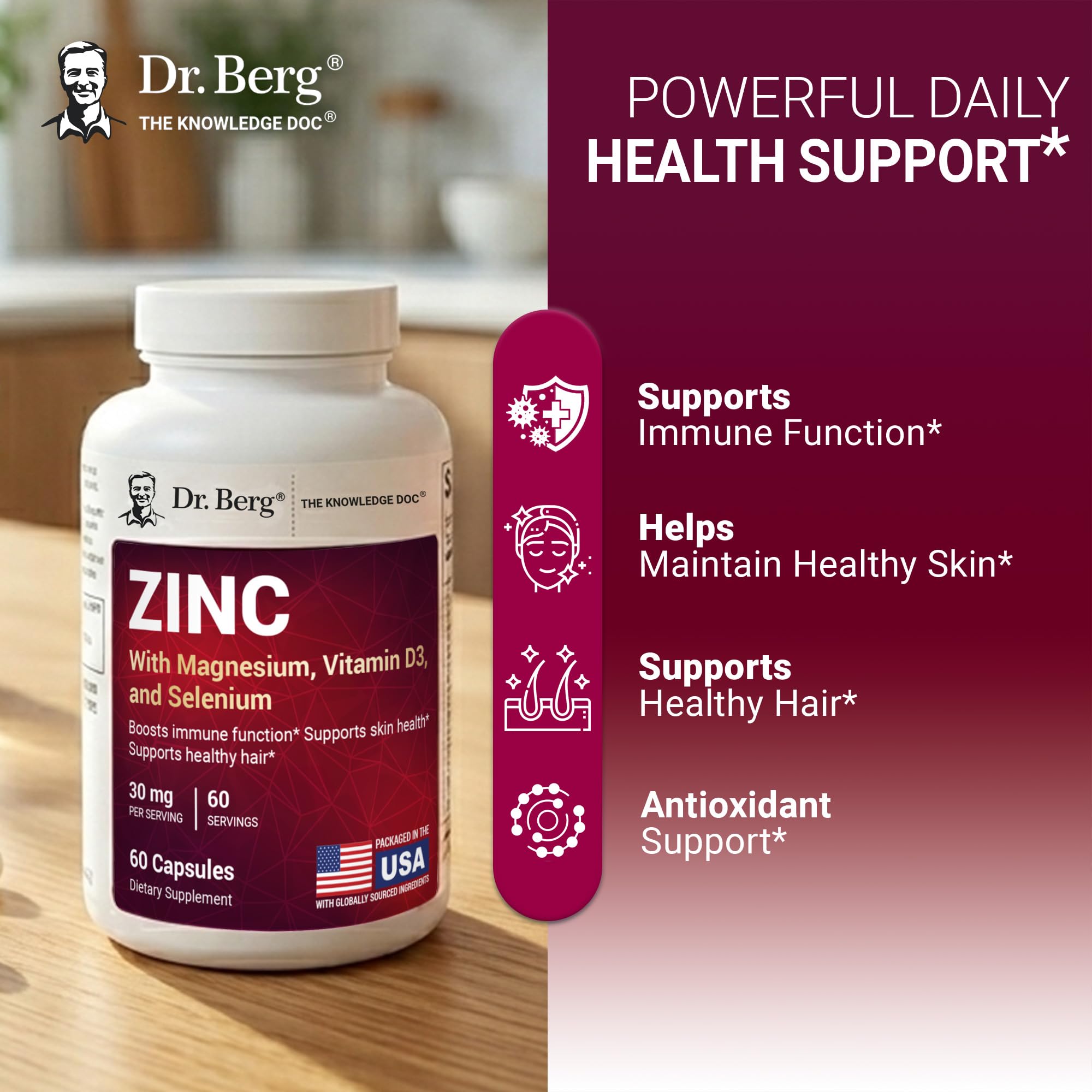 Dr. Berg Zinc 30 mg (60 Capsules) – High Potency 7-in-1 Immune Support Formula – Chelated Zinc with Vitamin D & Selenium for Healthy Skin, Hair & Daily Wellness – No Fillers, 4X Tested* — Amazon image 6