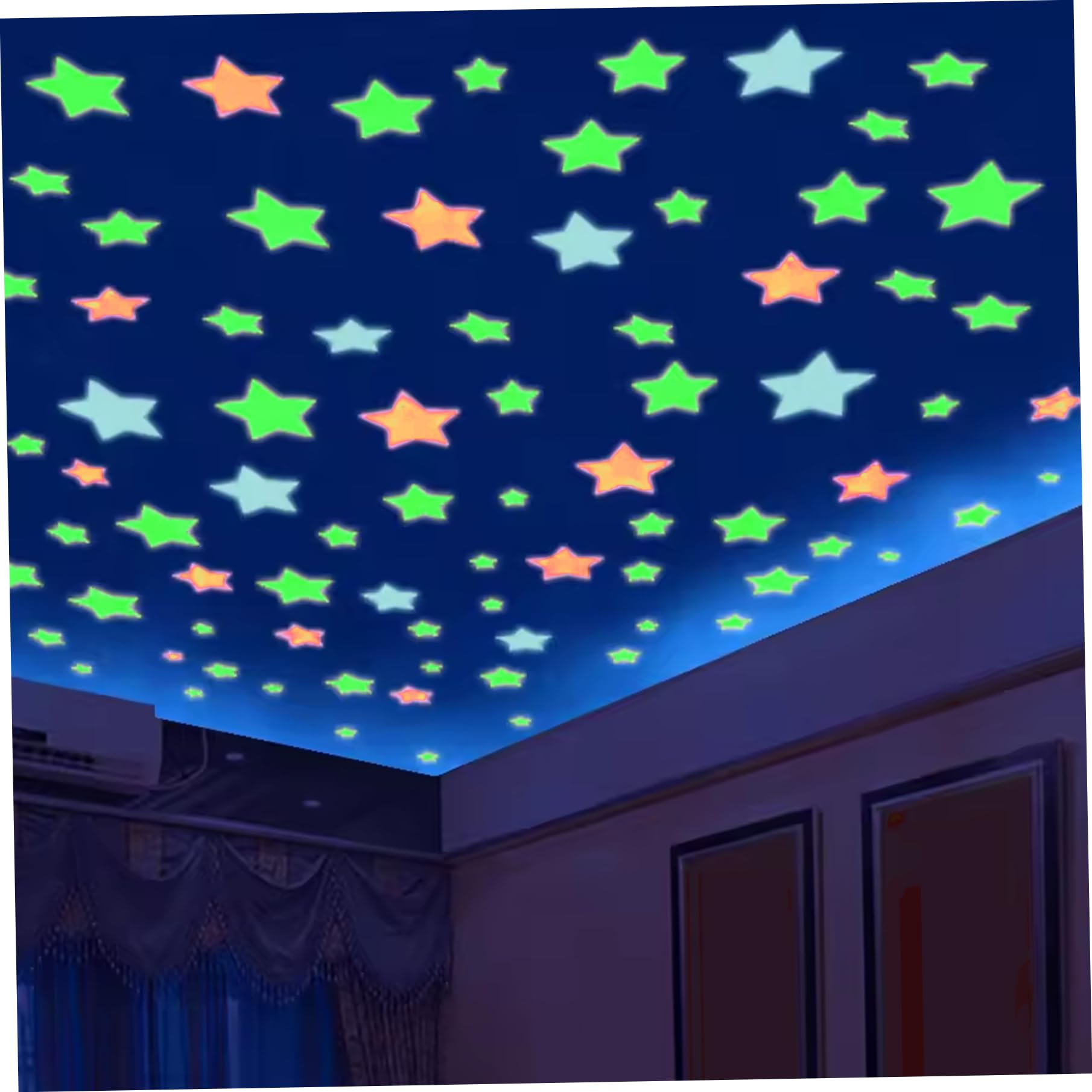 400Pcs Glow in the Dark Star Stickers 3D PVC Adhesive Glow Stars for Ceiling Colorful Wall Stickers for Kids Room Christmas Stocking Stuffers Glowing Stars, in the Dark for Ceiling, Glo