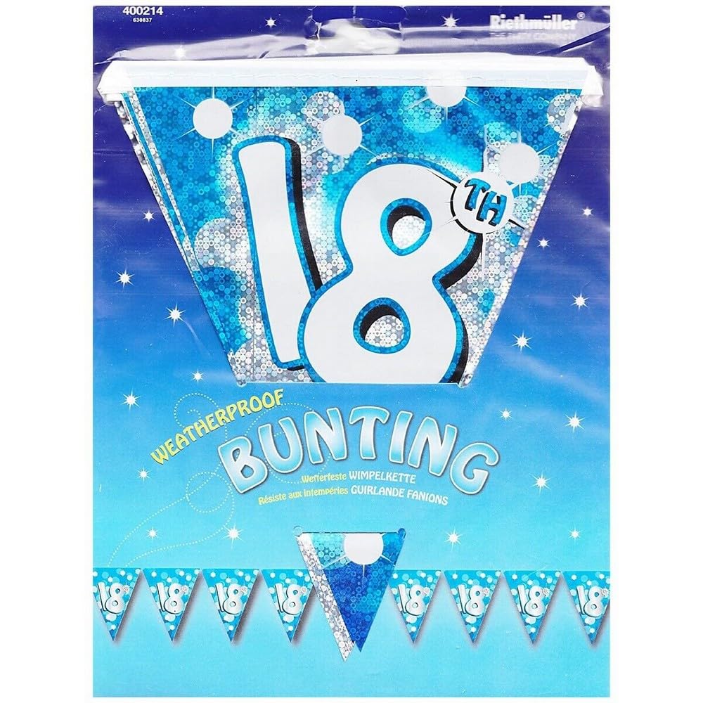 Amscan International Blue Sparkle Party 4 m Bunting Flag Banner 18th