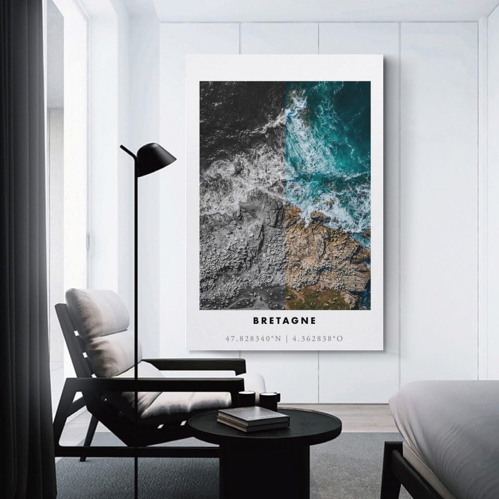 Junmoney Home Decor Wall Art Aerial View of Brittany Coast, 24x36inch(60x90cm), for Flats, Guest Rooms Or Compact Rooms, Wall Decor with Flexible Room Appeal