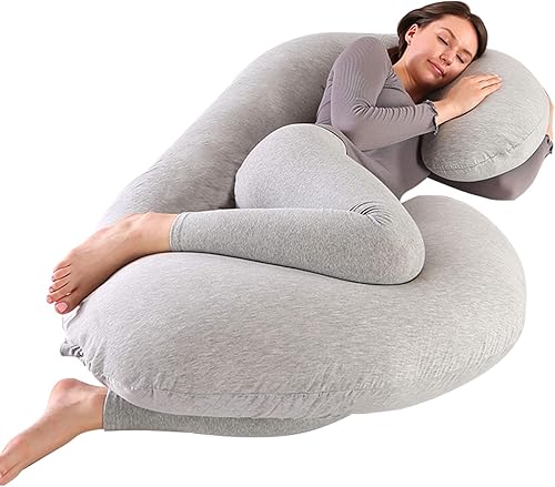 Victostar Almohada de embarazo, almohada de cuerpo completo en forma de C de 57 pulgadas con funda de jersey, almohada de maternidad para mujeres