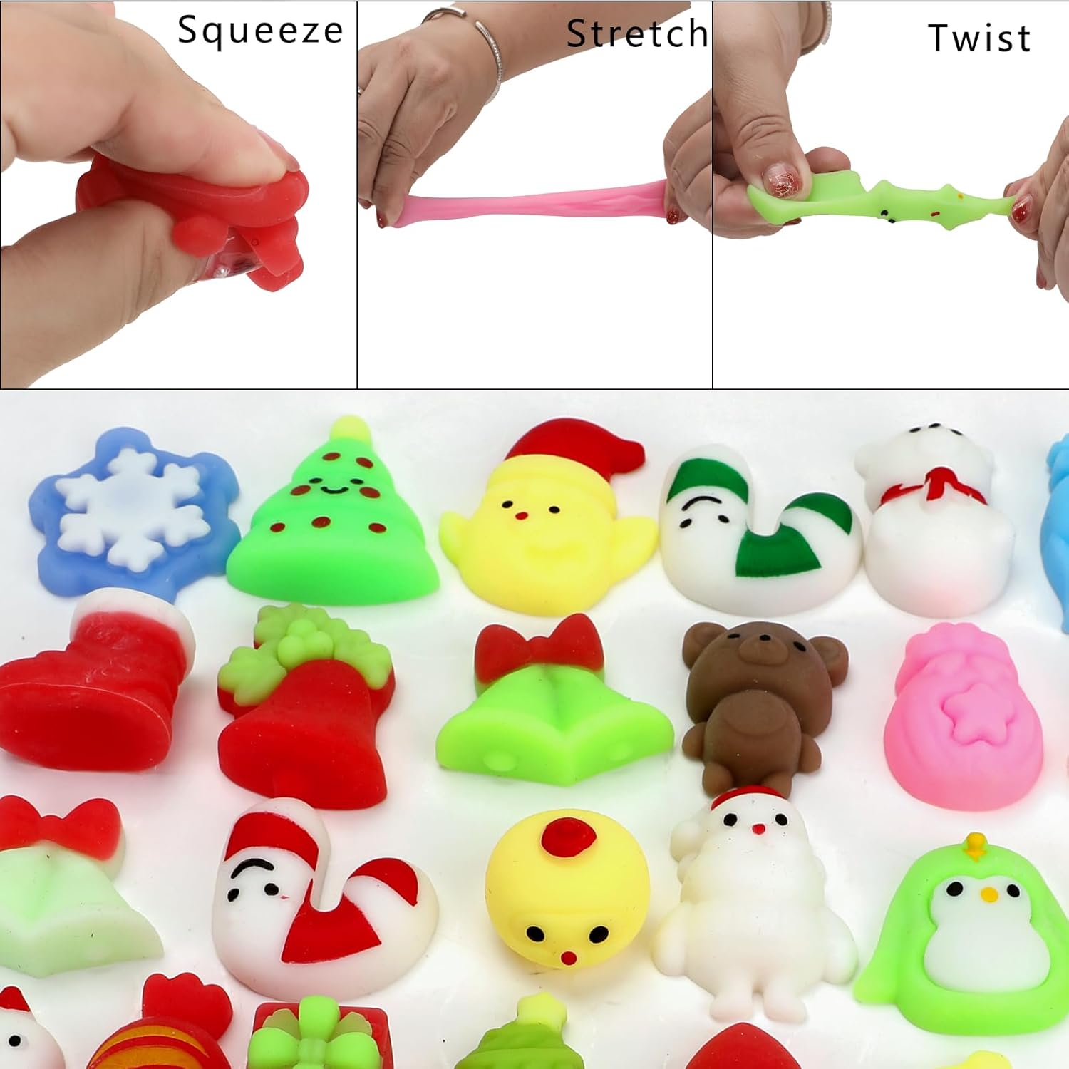 50 Pcs Christmas Mochi Squishy Toy Party Favors,Mini Squishies Cute Squeeze Toy Stress Reliever Anxiety Packs for Kid