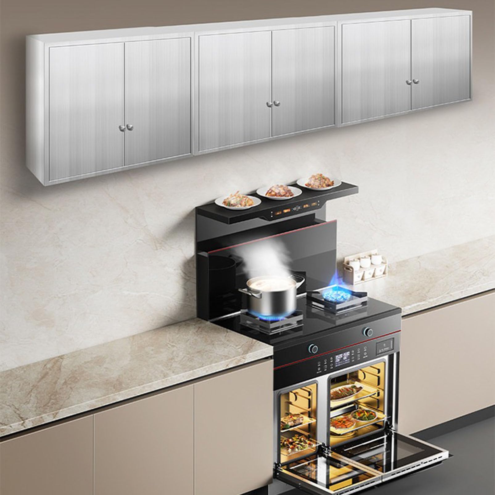 Meuble de Rangement Mural en Acier Inoxydable, Buffet de Mur d'armoire de Garde-Manger de Nourriture d'armoire de Cuisine, Armoire à Pharmacie de Salle de Bain