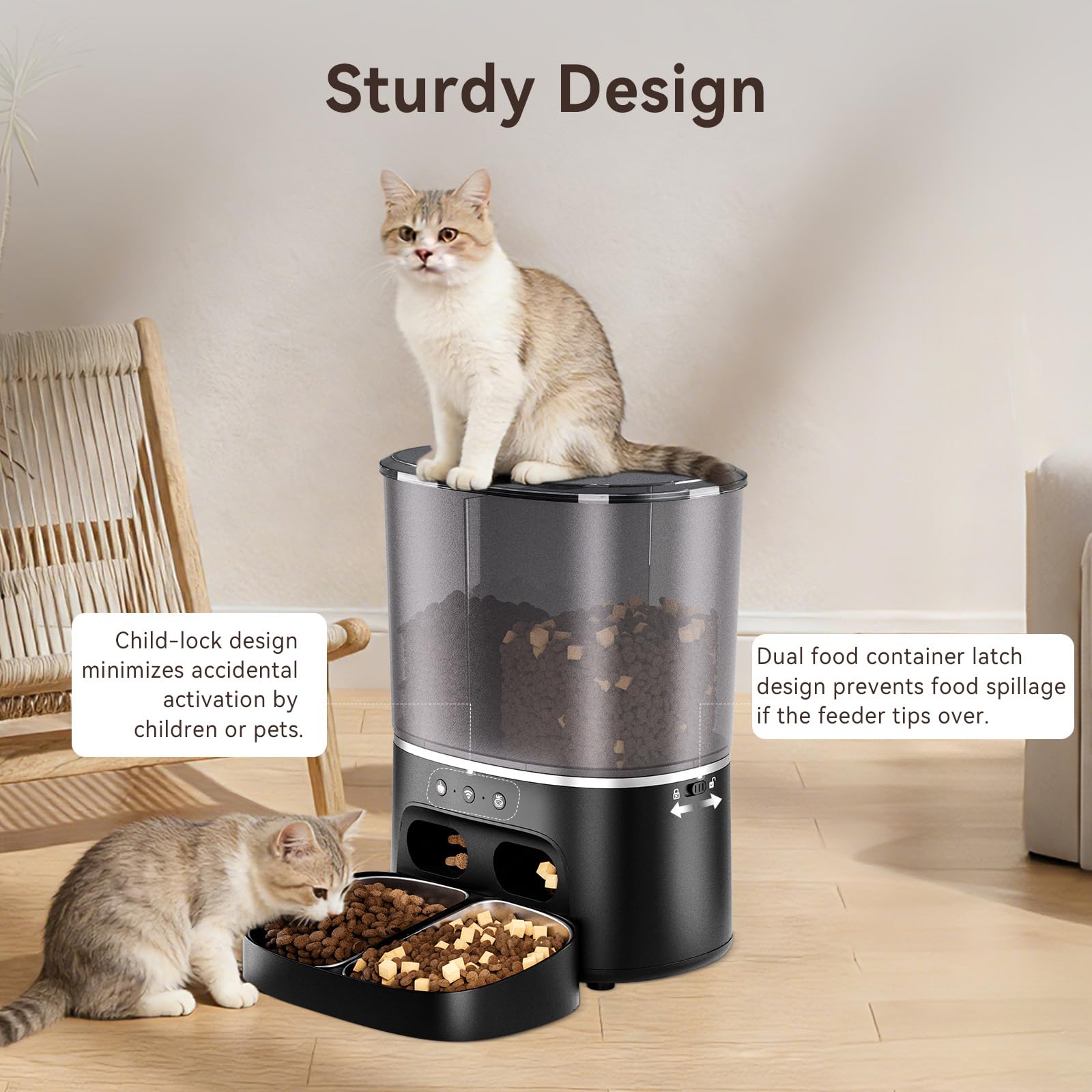 8L Distributeur Croquettes Chat Automatique 2 Bols, WiFi 2.4G, Commande APP, Minuterie Programmable, Gamelle Chat Automatique en Acier Inoxydable, 1-10 Repas par Jour pour Petits Chiens et Chats