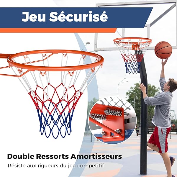 COSTWAY Anneau de Basket-Ball 45 cm, Panier de Basket Mural Robuste avec Doubles Ressorts & Filet Multicolore, Universel, Professionnel pour Intérieur& Extérieur Mur Porte Panneau Arrière - 4