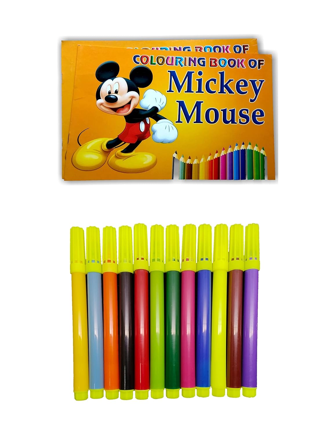 Colouring Book of Mickey Mouse with Sketch Pen Combo Set [ 12 Sketch ...