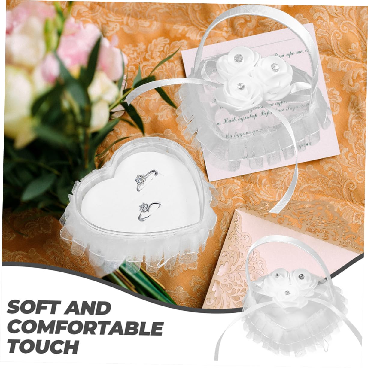 TOPBATHY 5 Sätze Ringkissen Aus Spitze Hochzeitsringkissen Hochzeitsdeko Rosenring-etui in Herzform Zeremonie bezug Satin- Weiß 2 Stück * 5