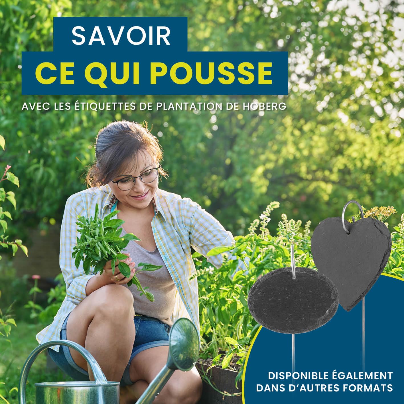 Hoberg Étiquettes Plantes en ardoise - Set de 10 | Résistant aux intempéries, réutilisable | Inscription individuelle de plantes & herbes | Avec piquets de terre en acier | 10 x 7 x 0,5 cm [Carrés]