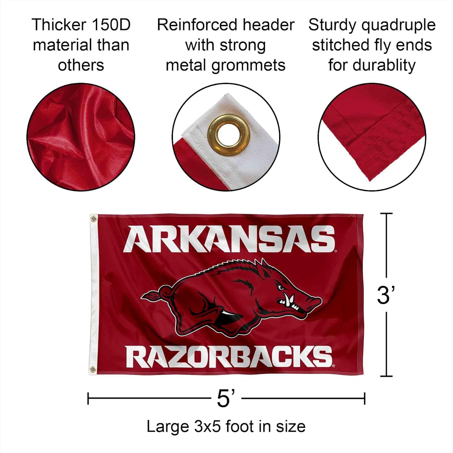 Arkansas Razorbacks Flag with Pole and Bracket Holder University Set