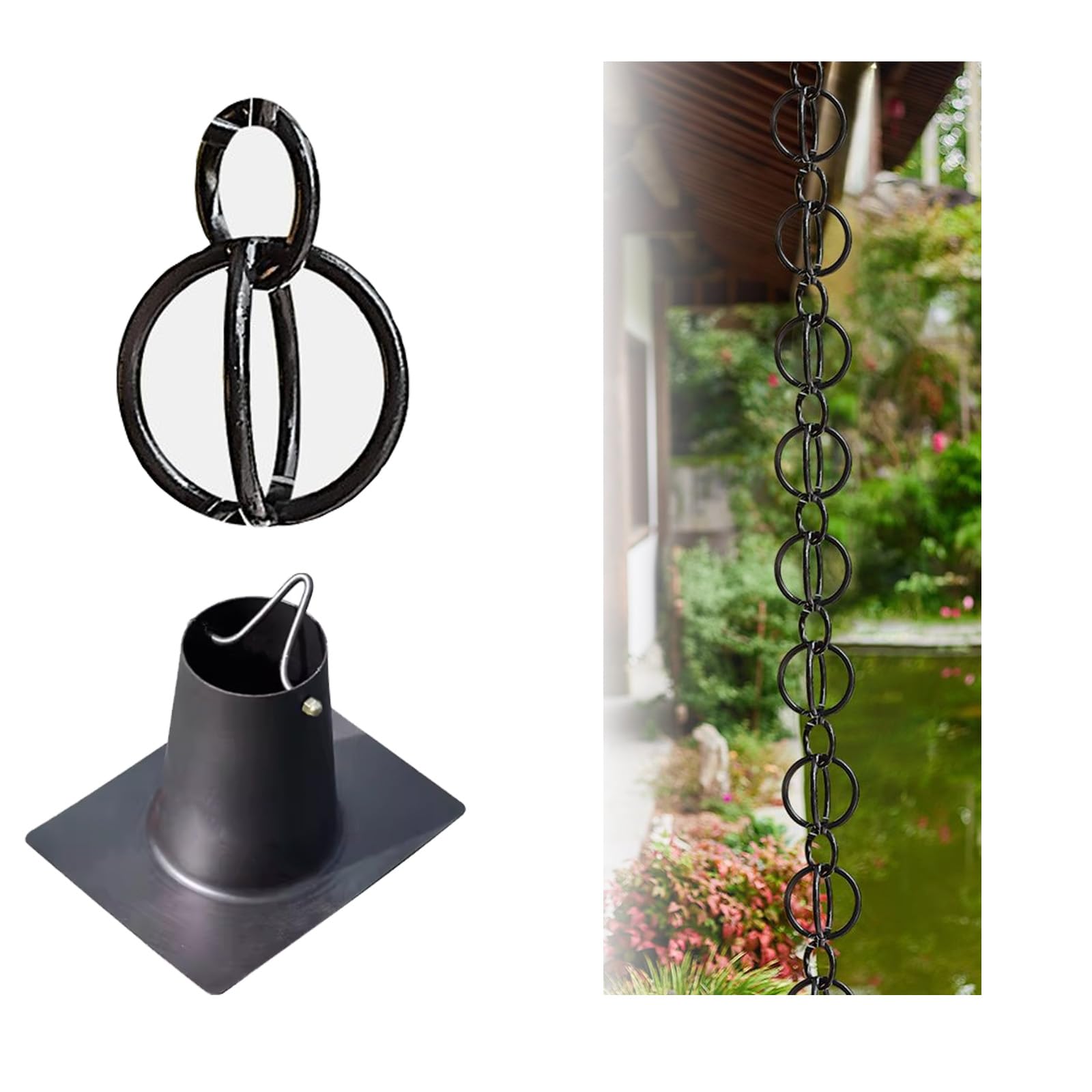 WEKONUMEX Rain Chains for Gutters, Rain Chain Hook Adapter Garden Ornament For Downspouts 1m-5m(4.5m)