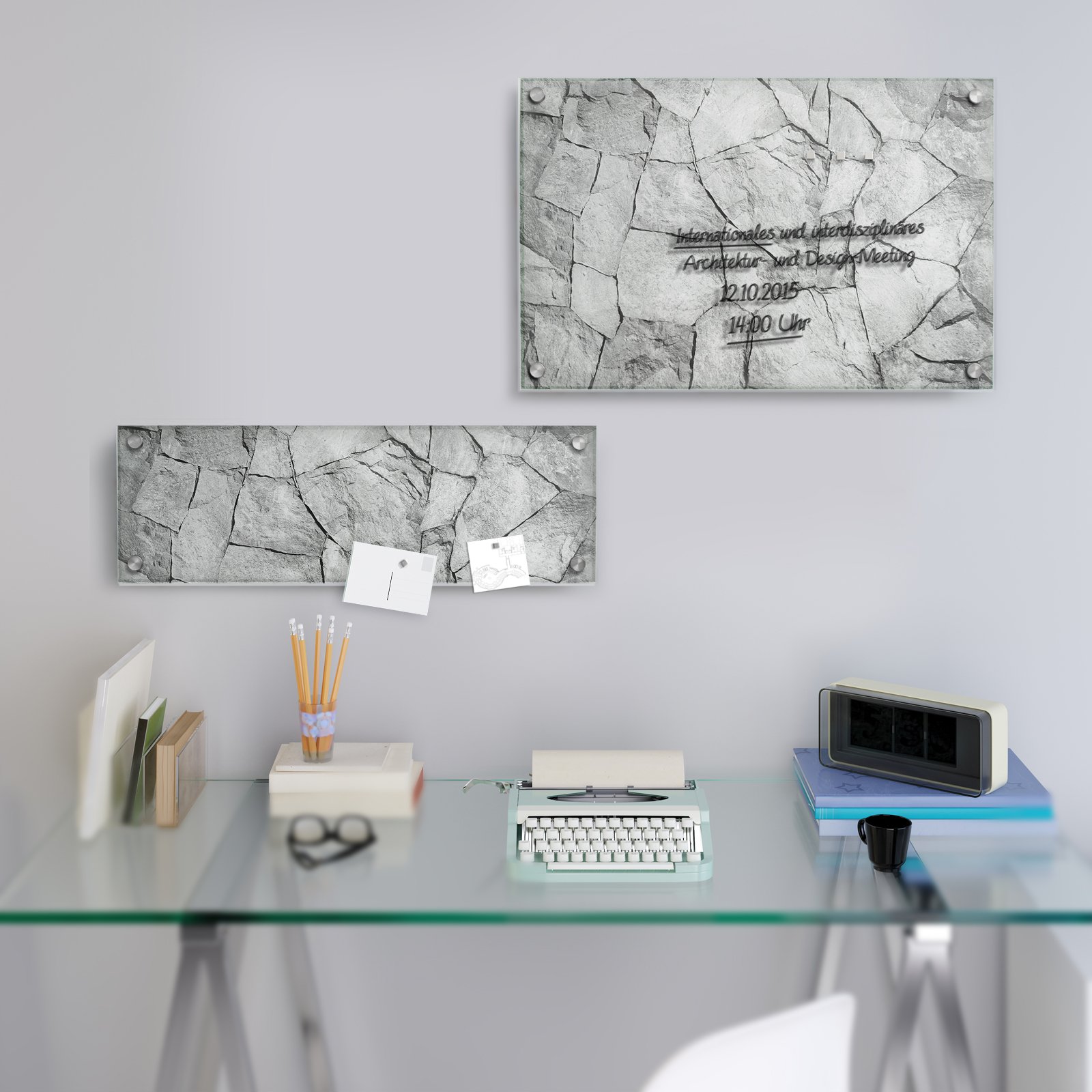 Dry Erase Notice Board in 2 sizes Glassboard with 20x60cm Rock casa pura Glass