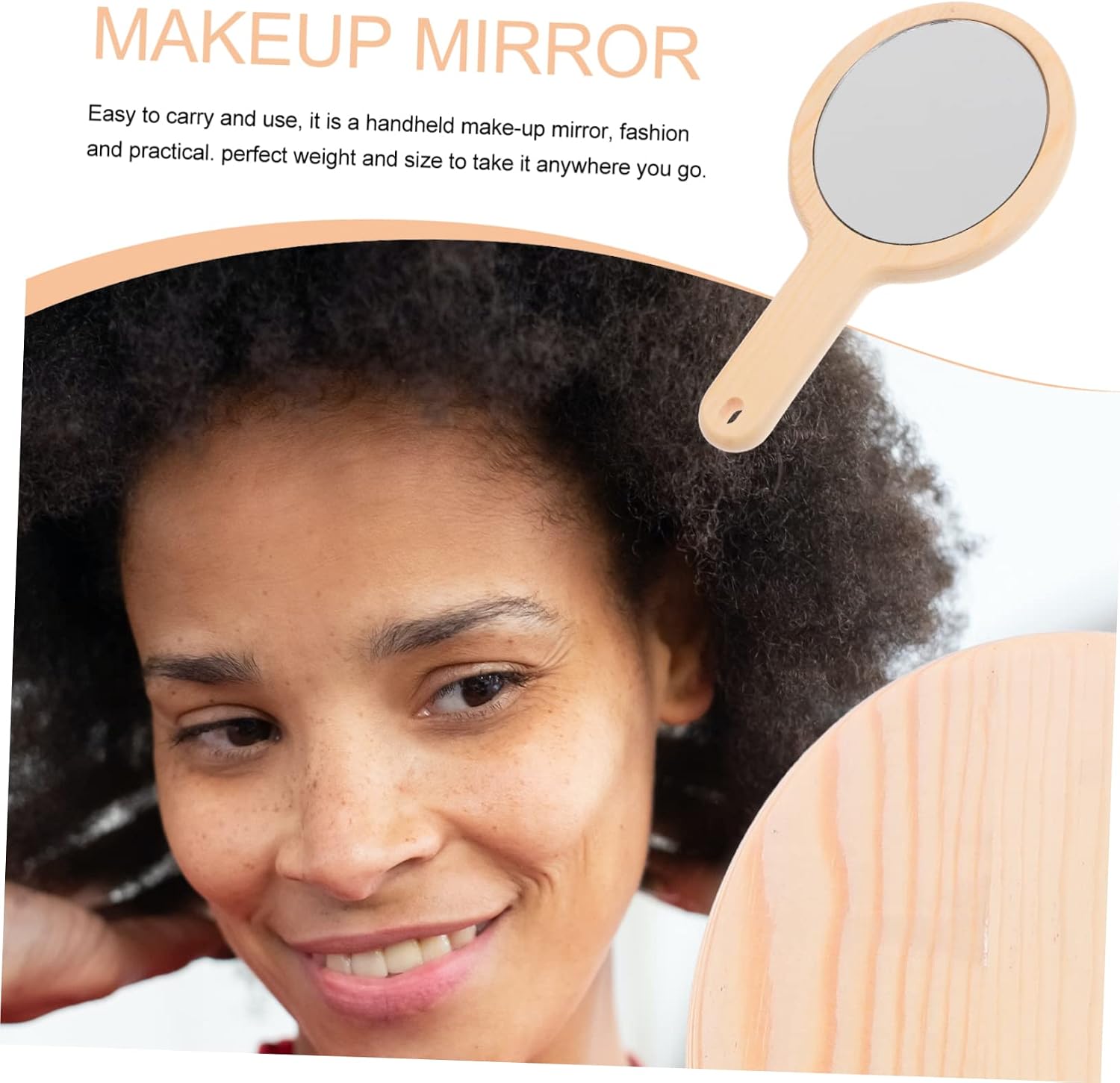 Cabilock Handheld Wooden Vanity Mirror Portable Creative Cosmetic Mirror for Travel and Daily Use Lightweight Design for Easy Carrying Gift Choice for Friends and Family
