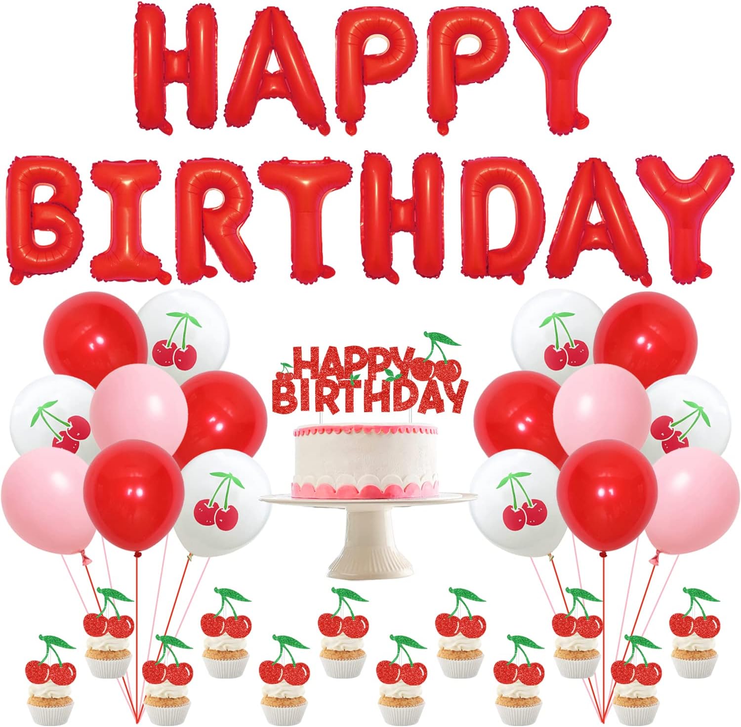 Amazon.com: Cherry Birthday Decorations for Girls, Happy Birthday Foil ...