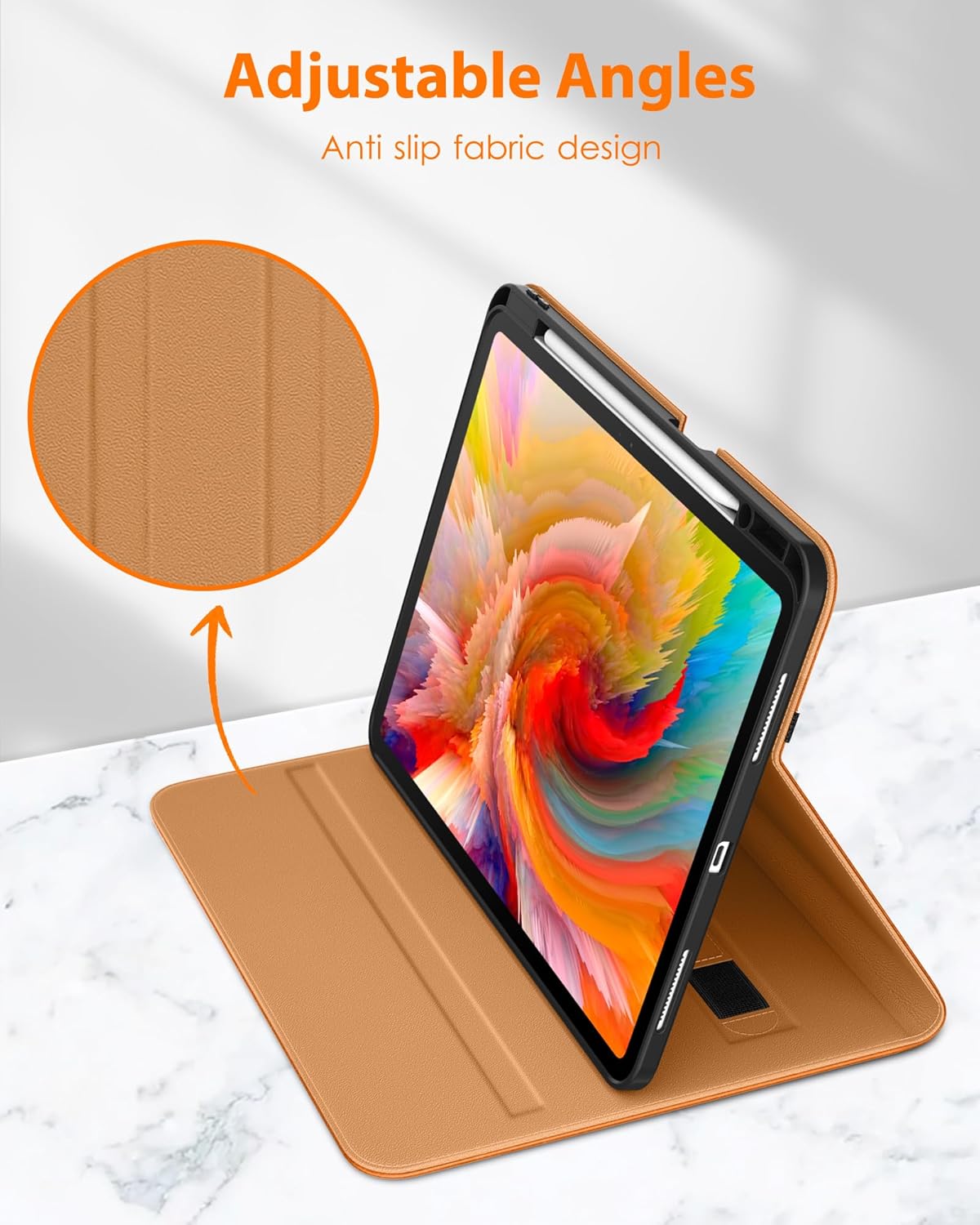 DTTO for iPad Pro 13 inch Case (M5/M4) 2025/2024, Premium Leather Business Folio Stand Cover with Pencil Holder - Auto Wake/Sleep & Multiple Viewing Angles, Built in Hand Strap & Pocket, Orange