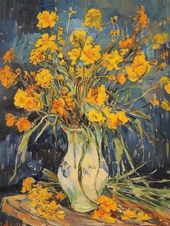 Mrchfr Flowers in Vase Paint by Numbers Kit for Adults Beginner - Vintage Flowers Paint by Number on Canvas, Masterpiece DIY Acrylic Painting by Numbers for Gift Home Wall Decor (15.7x19.6IN)